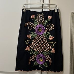 Embroidered Black Skirt with Floral Design